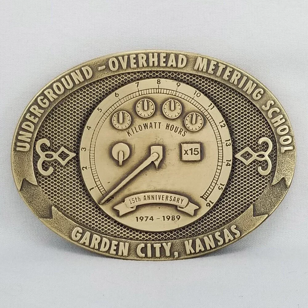Belt Buckle Brass 1989 Underground Overhead Metering School Garden City‎ Kansas